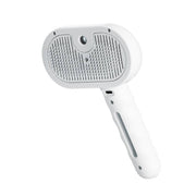 White Self-Cleaning Pet Comb featuring fine bristles and mist spray function, perfect for hygienic grooming and hair removal in pets.